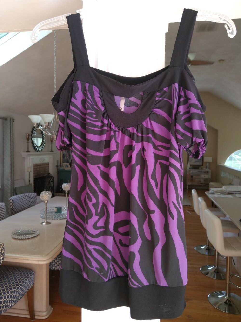 Women's KIWI purple black Zebra Stripe Small sleeveless strappy top